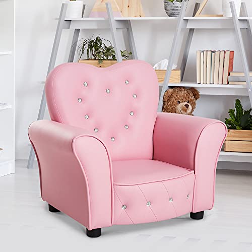 HOMCOM Sillón Infantil Sofá para Niños Decorativo en Forma de Corazón con Asiento Reposabrazos Acolchados Respaldo Alto 59x41,5x49 cm Rosa