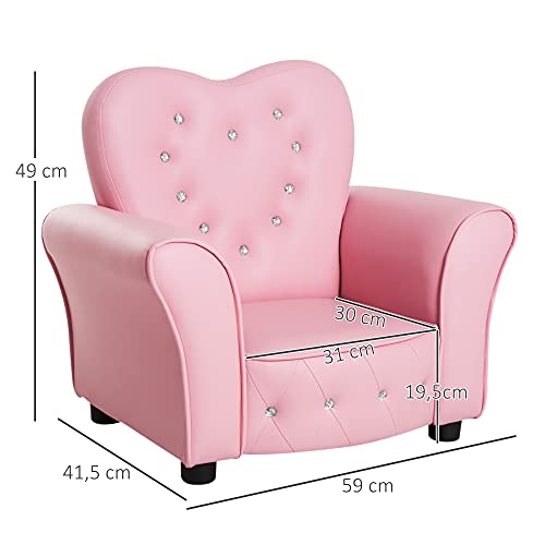 HOMCOM Sillón Infantil Sofá para Niños Decorativo en Forma de Corazón con Asiento Reposabrazos Acolchados Respaldo Alto 59x41,5x49 cm Rosa