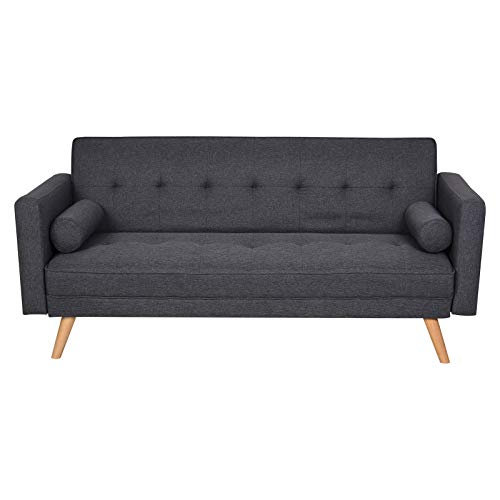 HOMCOM Sofá de 3 Plazas Cama Individual Diseño 2 en 1 Plegable con Reposabrazos Tapicería en Tela Estructura Sólida Patas Elevadas Acolchado Cómodo 187x90x86,5 cm Gris