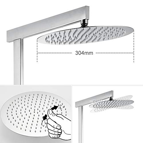 HOMELODY Conjunto de Ducha Multifuncional Acero Inoxidable Acabado Cromado Plateado Posición Regurable Conjunto de Ducha de Lluvia Extremadamente Delgada Ducha de Mano Diseño Humanizado