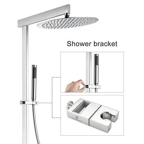 HOMELODY Conjunto de Ducha Multifuncional Acero Inoxidable Acabado Cromado Plateado Posición Regurable Conjunto de Ducha de Lluvia Extremadamente Delgada Ducha de Mano Diseño Humanizado