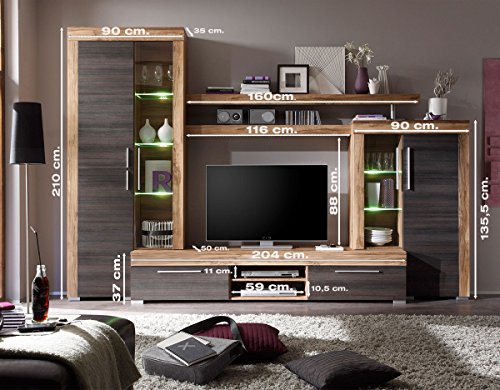 Homely Mueble de salón Modular Mallorca de 296 cm.con vitrinas y Mueble TV.