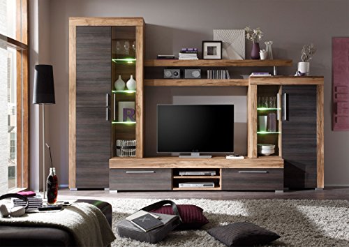 Homely Mueble de salón Modular Mallorca de 296 cm.con vitrinas y Mueble TV.