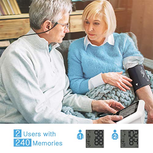 HOMIEE Tensiómetro de Brazo Digital, Monitor de Presión Arterial Digital Automatico con Gran Pantalla LCD, Deteccion de Irregular Arritmia, Memoria 2 * 120 (Blanco)