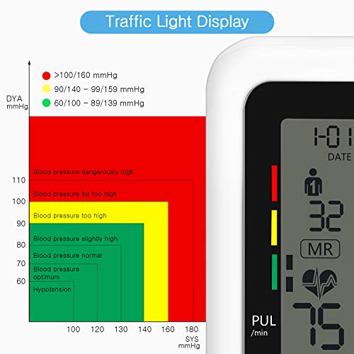 HOMIEE Tensiómetro de Brazo Digital, Monitor de Presión Arterial Digital Automatico con Gran Pantalla LCD, Deteccion de Irregular Arritmia, Memoria 2 * 120 (Blanco)