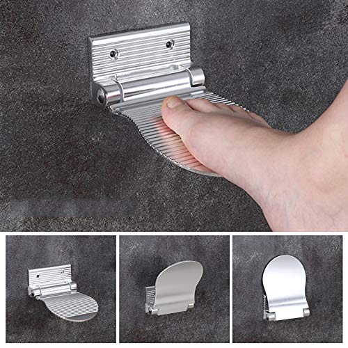 Hosoncovy Reposapiés de baño de aleación de aluminio antideslizante plegable montaje en pared Ducha pie pie pie ducha pedal ayuda pierna paso para entrada de baño (plata)