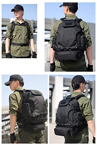 HUNTVP Mochila de Asalto Estilo Militar Táctical MOLLE Sistema 3 Vías de Llevar Gran Bolsa de Nylon Impermeable 40L para Las Actividades Aire Libre Senderismo Caza Viajar, Color Negro