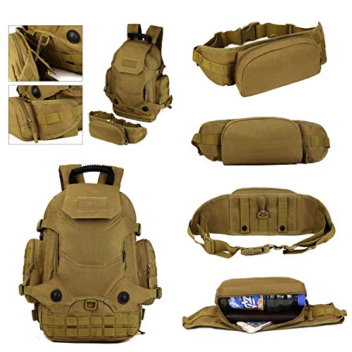 HUNTVP Mochila de Asalto Estilo Militar Táctical MOLLE Sistema 3 Vías de Llevar Gran Bolsa de Nylon Impermeable 40L para Las Actividades Aire Libre Senderismo Caza Viajar, Color Negro