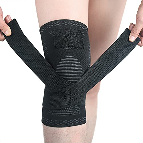 HWQJR Almohadillas de Rodilla Deportivas, Almohadillas de Rodilla Transpirables y absorbentes de Sudor, Almohadillas de Rodilla Fija de compresión para Correr/Baloncesto/Ciclismo,Negro,XL