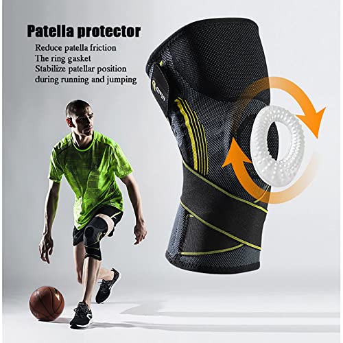 HWQJR Pistas de Rodilla Deportiva, Soporte de la Rodilla de compresión, Rodilleras de Baloncesto con Protector de Patella para Gimnasio/Deportes/Unisex,S