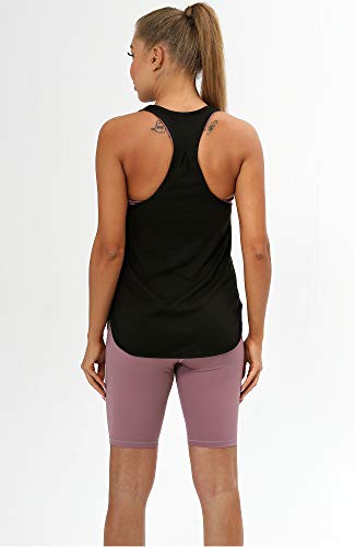 icyzone Camiseta sin Mangas de Fitness para Mujer Racerback Chaleco Deportivo (S, Negro)