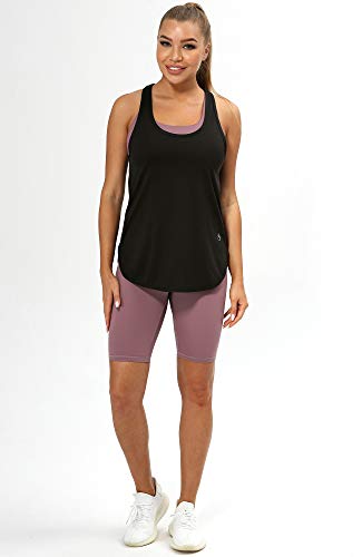 icyzone Camiseta sin Mangas de Fitness para Mujer Racerback Chaleco Deportivo (S, Negro)