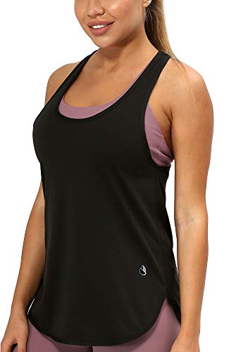 icyzone Camiseta sin Mangas de Fitness para Mujer Racerback Chaleco Deportivo (S, Negro)