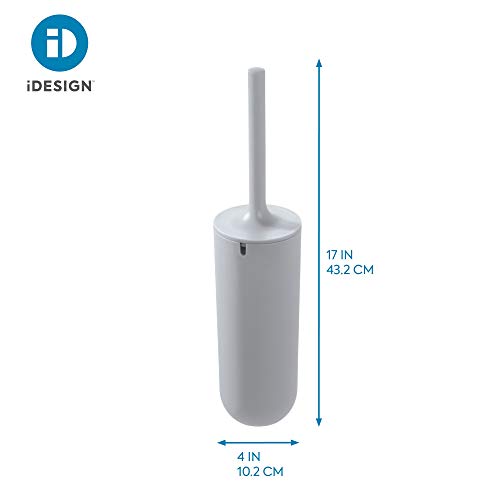 iDesign Escobilla de baño con soporte, juego de WC estrecho de plástico, escobillero independiente y cepillo de baño con cerdas de silicona, gris