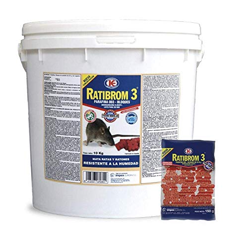 IMPEX EUROPA RATIBROM 3 Parafina Bloque 8/10 gr Control Ratas y Ratones - Cubo 10 Kg