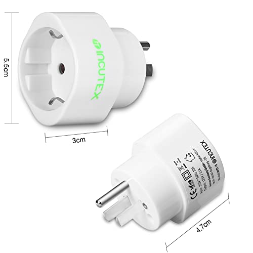 Incutex 2X Adaptador USA Tierra, Adaptador Estados Unidos 3 Pin, Adaptador USA Tipo B, Blanco