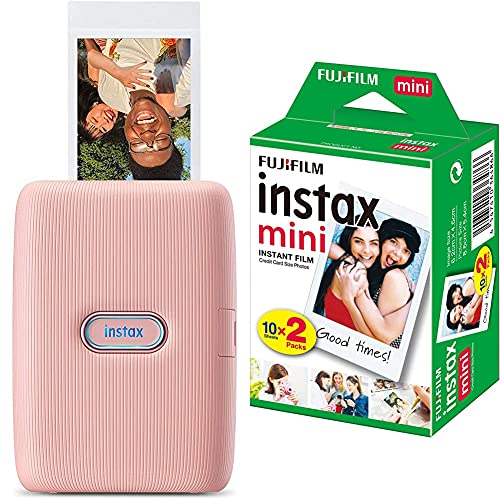 Instax 16640670, Impresora para Smartphone, Rosa, Tamaño Único + Fujifilm Instax Mini Brillo - Película fotográfica instantánea (2 x 10 Hojas)