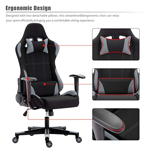 IntimaTe WM Heart Silla Gaming Tela, Silla Gamer Ergonómica, Silla con Respaldo Alto, Oficina Silla Computadora Giratoria , Altura Ajustable y Mecanismo de Inclinación, Flexible (Gris)