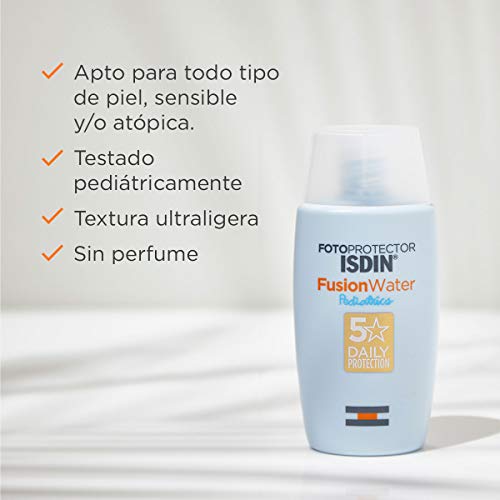 ISDIN - Fotoprotector Fusion Water Pediatrics SPF 50 - Protector solar facial para niños, 50 ml