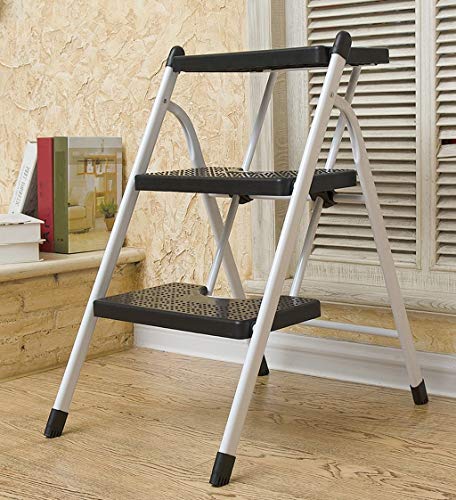 J-Escalera de Tijera Portátil Escalera De Mano Metal Plegable Taburete Ingenieria Emocionante Escalera Mecánica for Escalar Sillas De Espiga De Plástico (Color : Black 3 layers)