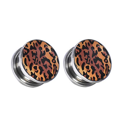 Jboyanpei Túneles y dilatadores de oreja de acero inoxidable con estampado de leopardo, dilatador de orejas, tamaño 6 g (4 mm) a 30 mm