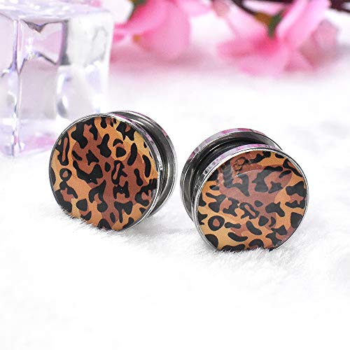 Jboyanpei Túneles y dilatadores de oreja de acero inoxidable con estampado de leopardo, dilatador de orejas, tamaño 6 g (4 mm) a 30 mm