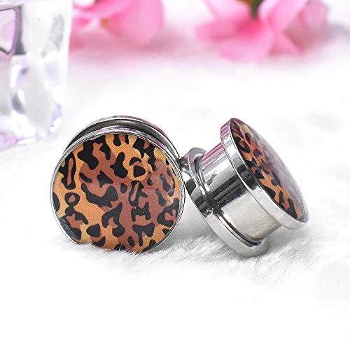 Jboyanpei Túneles y dilatadores de oreja de acero inoxidable con estampado de leopardo, dilatador de orejas, tamaño 6 g (4 mm) a 30 mm