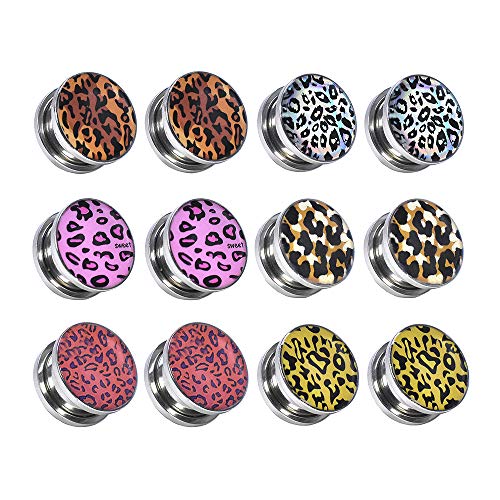 Jboyanpei Túneles y dilatadores de oreja de acero inoxidable con estampado de leopardo, dilatador de orejas, tamaño 6 g (4 mm) a 30 mm