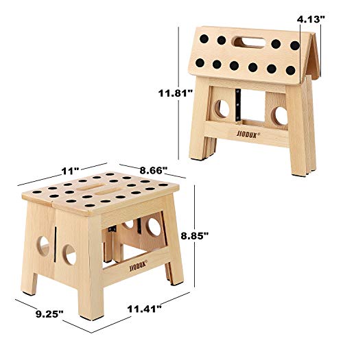 Jiodux 2020 Upgrade Banco Plegable, Antideslizante, Plegable para Niños, Pequeño Taburete de Madera, Taburete Plegable Perfecto para Cocina, Dormitorio o Habitación de los Niños-H:23CM