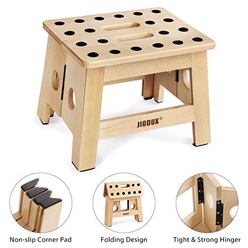 Jiodux 2020 Upgrade Banco Plegable, Antideslizante, Plegable para Niños, Pequeño Taburete de Madera, Taburete Plegable Perfecto para Cocina, Dormitorio o Habitación de los Niños-H:23CM