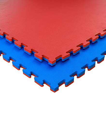 JOWY Lote 4 Unidades Esterilla Goma Espuma Tatami Puzzle | Tatami Suelo Gimnasio Ideal Artes Marciales 1 m x 1 m x 2,5 cm Rojo/Azul