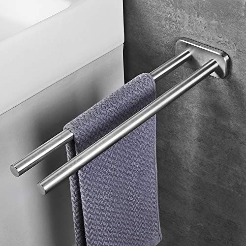 JS Toallero Barra de Pared con 2 Brazos Dobles Acabado Pulido Toalla Soporte Toalleros de aro para Baño 40CM de Acero Inoxidable Cepillado para Baño