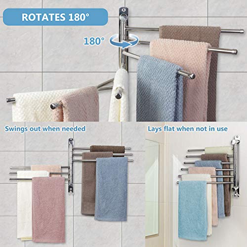 JSVER Toallero Baño, Acero Inoxidable Porta Toallas con 6 Brazos de 180 ° de Rotación Toalleros Barra para Baño Acero Inoxidable con Gancho