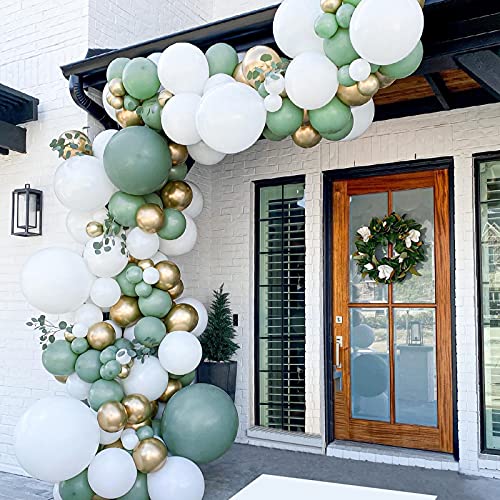 Juego de 162 globos verdes de salvia con globos de látex de oro blanco para niñas y niños, fiesta de cumpleaños, boda, decoración de fiesta de safari en la selva