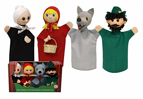 Juego de 4 marionetas de mano de Caperucita Roja, 18,5 cm, ideal para teatro de muñecas y juegos de rol, figura de cuento de hadas, para niños, bebés, niños y niñas