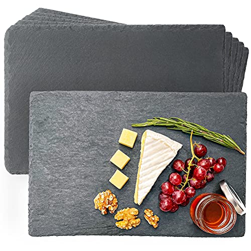 Juego de 6 Platos de Pizarra - 30x20 cm - Antideslizantes - Pizarras para Servir Quesos, Embutidos, Sushi, Aperitivos