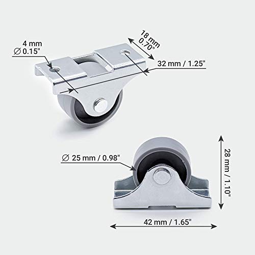 Juego de 8 ruedas de plástico de movimiento suave de 25 mm, ruedas unidireccionales con placas de montaje para muebles (8)