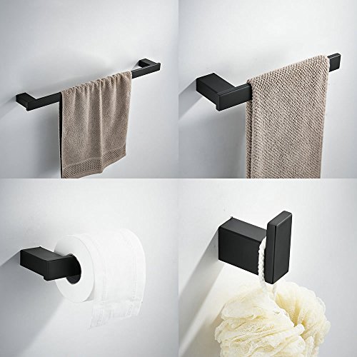 Juego de accesorios de baño de 4 piezas, incluye barra de toalla Kelelife de 24 pulgadas, toallero, gancho para bata, soporte para rollo de pañuelos, pintura negra