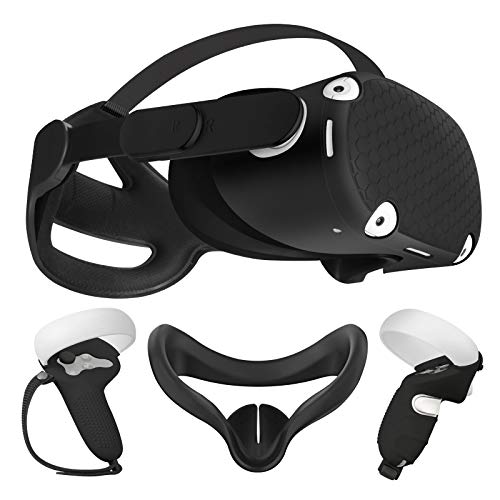 Juego de Accesorios de Realidad Virtual para Oculus Quest 2,Correa Ajustable para la Cabeza K6+Cubierta Protectora Frontal+Cubiertas del Controlador+Cubierta de Silicona,Cómodo,Resistente al Agua