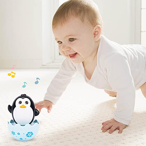 Juguete para bebé Wobbler de 3 piezas Juguetes de melodía oscilante con campana suave incorporada Juguete musical Montessori con forma de huevos de pingüino y conejo de pollo para bebés de 6 Yuxinkang