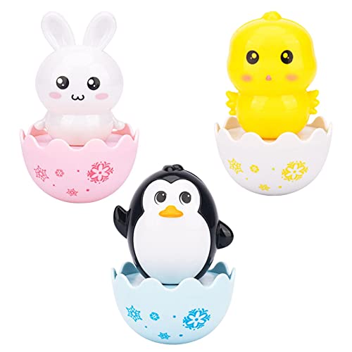 Juguete para bebé Wobbler de 3 piezas Juguetes de melodía oscilante con campana suave incorporada Juguete musical Montessori con forma de huevos de pingüino y conejo de pollo para bebés de 6 Yuxinkang