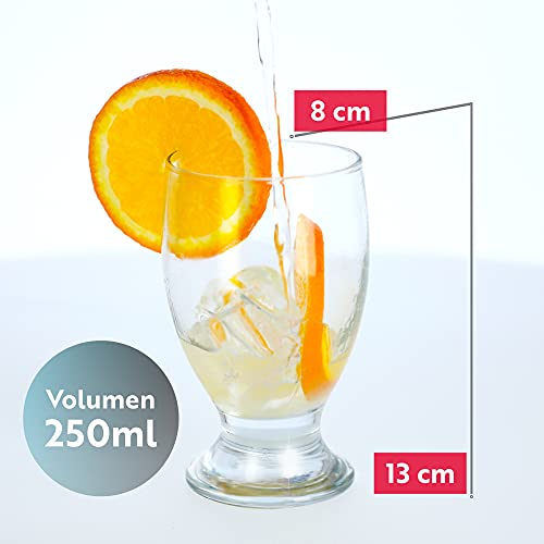 KADAX Juego de 6 vasos de agua, vasos decorativos, vasos transparentes con mango, vasos de zumo con paredes gruesas, vasos para agua, limonada (250 ml, Maríe)