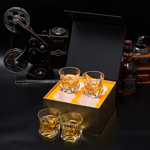 KANARS Vaso de Whisky, Juego de 4 Copas de Whisky Cristal Sin Plomo, 210 ml, 4 Piezas, Caja de Regalo de Lujo