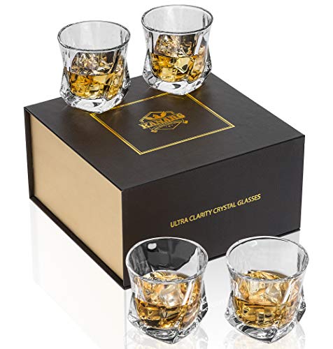 KANARS Vaso de Whisky, Juego de 4 Copas de Whisky Cristal Sin Plomo, 210 ml, 4 Piezas, Caja de Regalo de Lujo