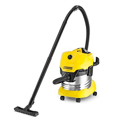 Kärcher WD 4 WD4 Premium-Aspirador en seco y húmedo, 1000 W, 20 l con depósito en Acero INOX, 20 litros, 75 Decibelios, Inoxidable, Negro/Amarillo