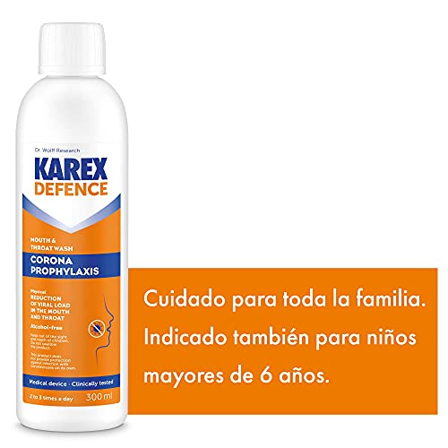 KAREX Defense Enjuague Bucal Antiviral 2x 300ml | Colutorio Antibacteriano Contra Virus | Enjuague Bucal Desinfectante Antibacteriano Sin Alcohol | Solución para Gárgaras Desinfección Bucal Antiviral