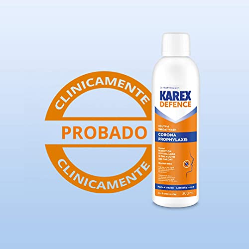 KAREX Defense Enjuague Bucal Antiviral 2x 300ml | Colutorio Antibacteriano Contra Virus | Enjuague Bucal Desinfectante Antibacteriano Sin Alcohol | Solución para Gárgaras Desinfección Bucal Antiviral