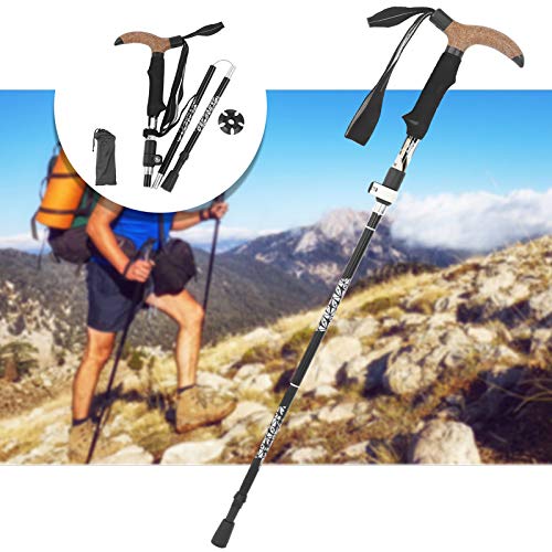 Keenso Bastón de Trekking portátil, Bastones de Senderismo de aleación de Aluminio para Exteriores Bastón Plegable Ajustable con Sistema de Bloqueo rápido