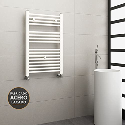 Kibath L305474 Toallero Secatoallas radiador para integrar en Circuito de Agua Caliente, Tubos de Acero con Acabado Lacado en Blanco 800x500. Válido para Red de calefacción estandar