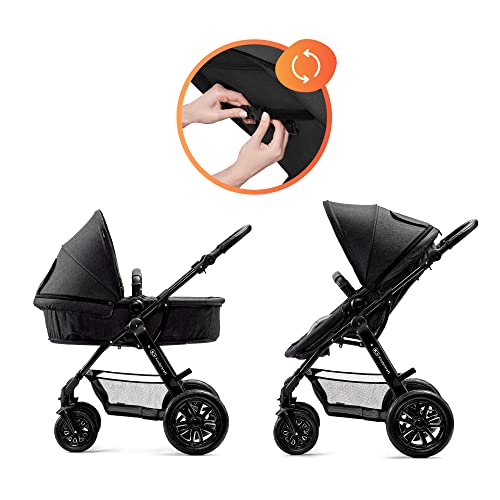 Kinderkraft Carrito Bebé 3 Piezas MOOV, Capazo, Silla Paseo, Silla Coche, Negro